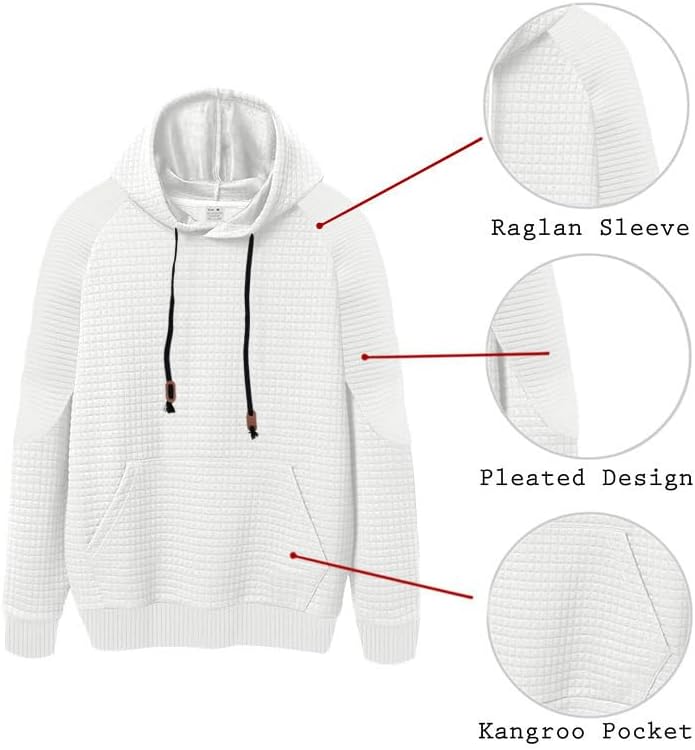 Men's Waffle Sweatshirt - Autumn Winter Hooded Pullover Loose Fit Casual Wear for Vacation Daily Life - Image 5
