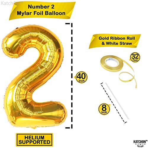 Image of KatchOn Gold Number 2 Balloon 40 Inch 2nd Birthday Decorations for Boys