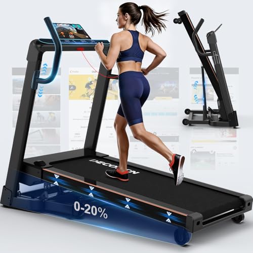 Decorcn Folding Treadmill for Home, 4.5HP, 20 Auto Incline, 1km/h-16km/h, 150KG limited, Ideal for marathon training, Running Machine for Heavy People with LED, Bluetooth Speakers, Silent Walking Pad