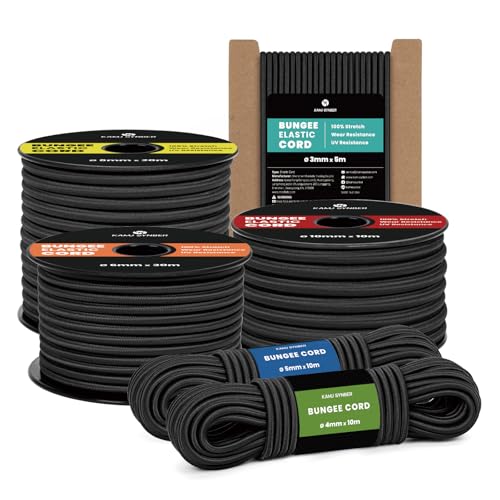 Kamu Synber Cuerda Elástica 4mm x 5m Cuerda de Goma Elastica para Lona, Remolque, Piscina, Pulpos | Negro