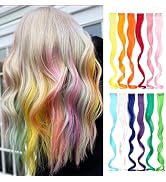 Wodelanle 12 PCS Colored Hair Extensions Clip in Hair Extensions Colorful 24 Inch Wavy Synthetic ...