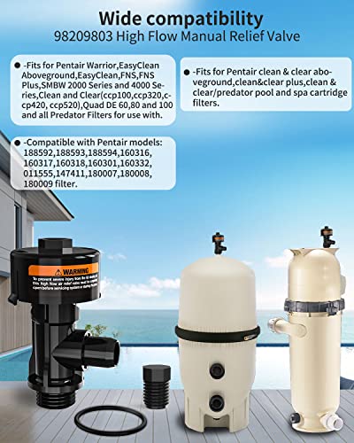 98209803 High Flow Manual Air Relief Valve Replacement For Pentair Pool And Spa Filters, Pool Filter Air Relief Valve, Air Relief Valve For Pool Filter, Includes Relief Valve, Gauge Plug, O-Rings. #TOP2