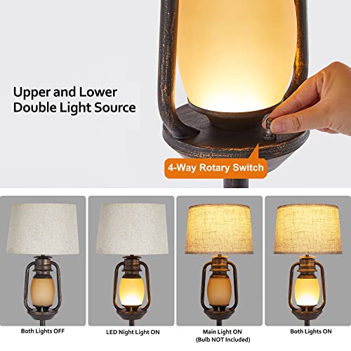 Suraielec Farmhouse Floor Lamp With Night Light, Rustic Standing Lamps For Living Room, Beige Linen Drum Lampshade, Oil Rubbed Bronze Finish, Traditional Floor Lamps For Bedroom Home Decor,Foot Switch #TOP1