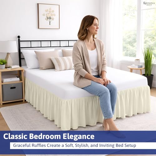 KRISHNA Ruffled Bed Skirt with Split Corners King, 100% Microfiber Hotel Quality, 18 Inch Drop Dust Ruffle Gathered Bedskirt with Platform, 78" x 80", Ivory - image 6