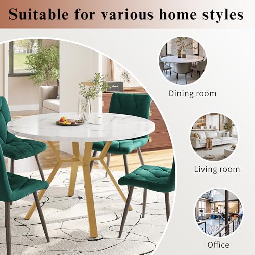 Merax Elegant Modern Round Dining Table with Luxurious Gold Metal Frame, Exquisite Marble Veneer Top, Multi-functional and Space-Saving Design Perfect for Dining, Coffee, or Side Table, 100x100x75cm - Image 5