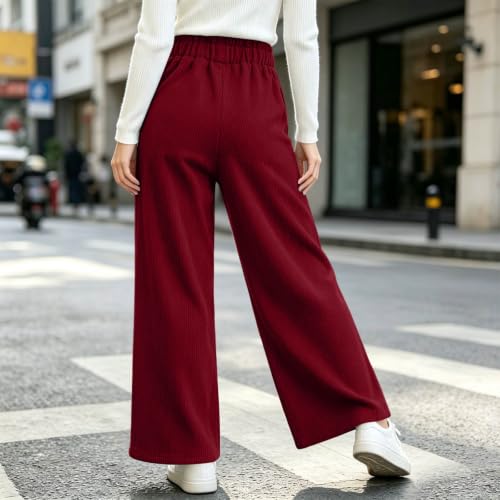Women Ruffled High‑Waist Corduroy Straight‑Leg Pants Loose Casual Trousers - image 8