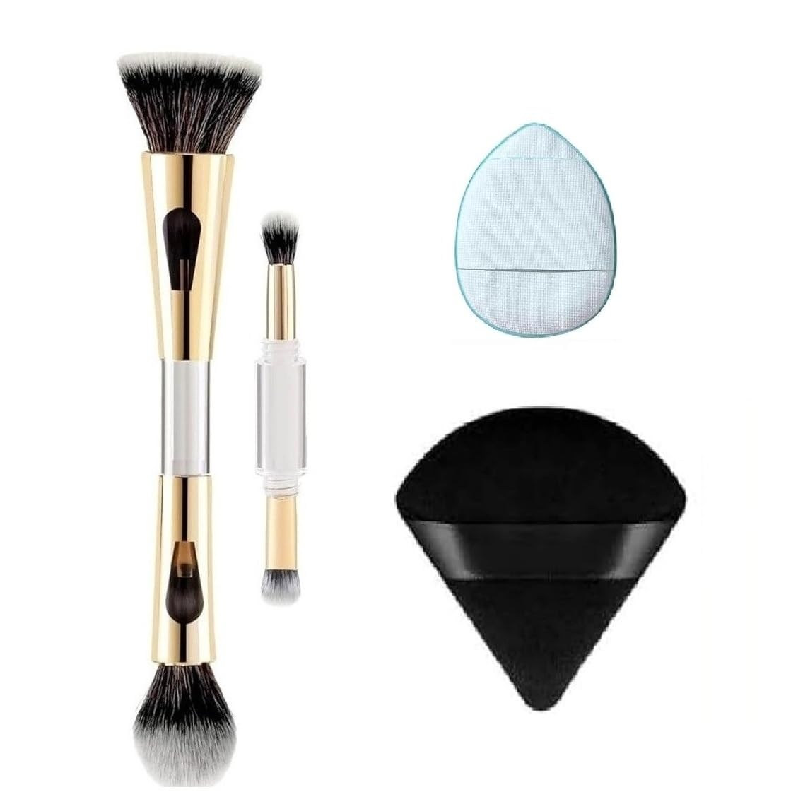 4 in 1 Makeup Brush Set - All in One Travel Brush With Powder/Blush, Foundation, Blending and Eyeshadow Brush With Finger Puff & Pizza Puff-picture-12
