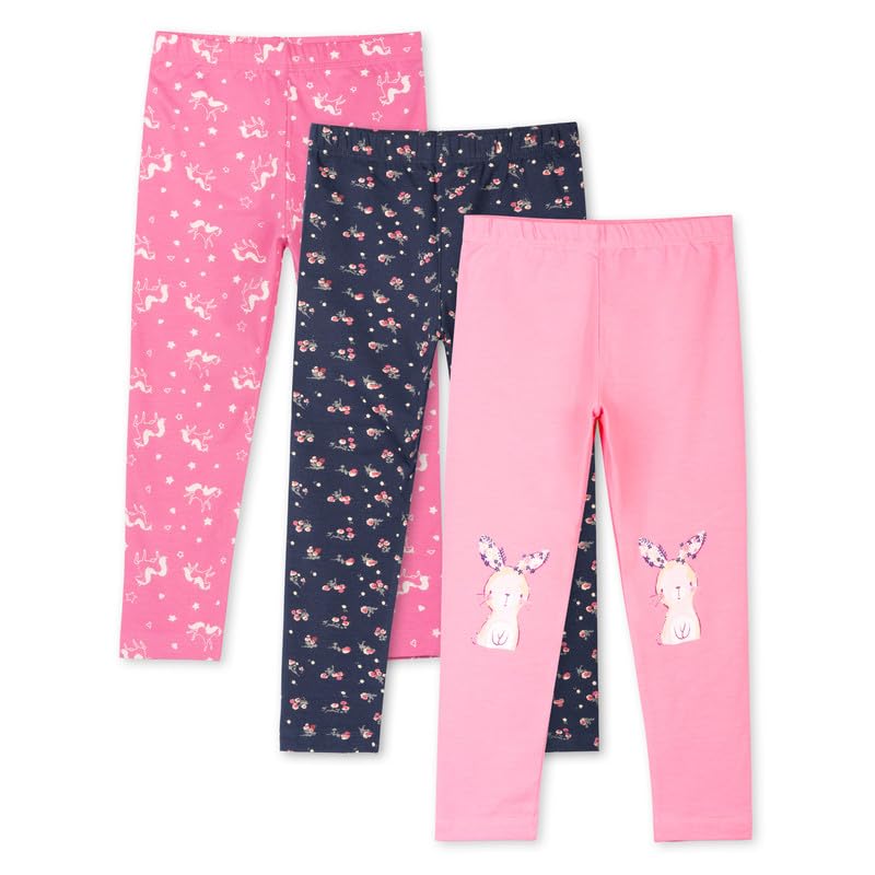 Image of Real Basics Girls Cotton Printed Non-Transparent Regular Fit Ankle Length Leggings (3 Leggings Set)