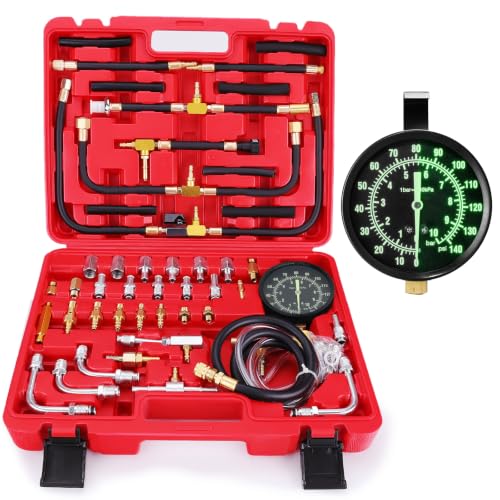 Image of BETOOLL Pro Fuel Injection Pressure Tester Kit 0-140 PSI Fluorescent Gauge