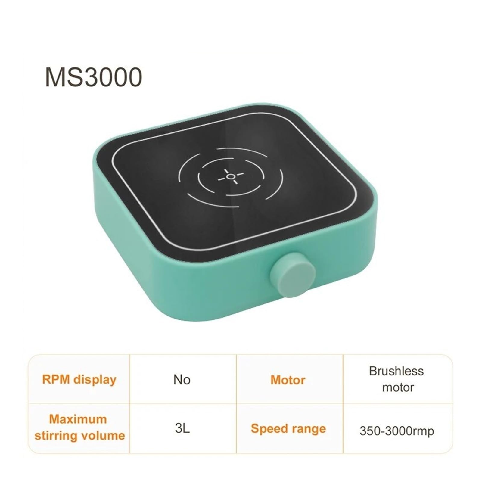 Agitateur Magnétique Mini agitateur magnétique 3 L 2000 tr/min/3000 tr/min avec barreau d'agitation et moteur CC sans balais(MS3000 Green,UK)