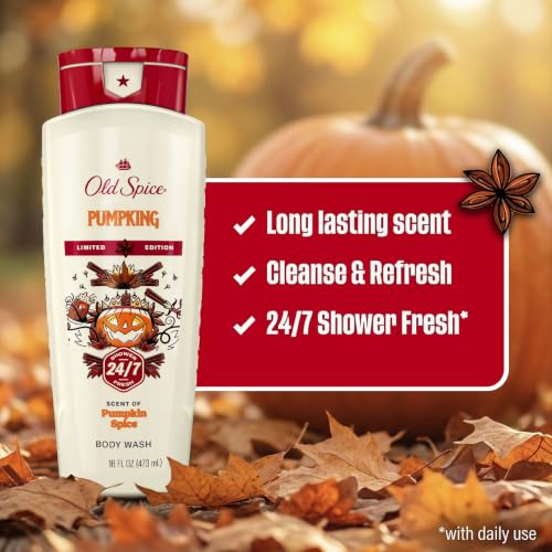 Image of Old Spice Body Wash for Men, Fallidudes Edition, 24 /7 Frightful Freshness, Long Lasting Cleanse & Refresh, Rich Lather, PumpKing Pumpkin Spice Scent, 16 oz
