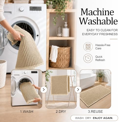 OLANLY Upgraded Waffle Bath Mat 30x20, Non Slip Boho Bathroom Rugs, Brown - image 5