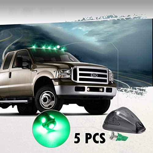 5Pcs Cab Marker Light Smoke Cover Green Led, Cab Roof Running Light, Top Marker Light For 1999-2016 Ford F150 F250 F350 F450 F550 F650 F750 E150 E250 E350 E450 Super Duty Pickup Truck (Without Base) #TOP1