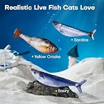 Potaroma Cat Toys Bite-Sized Flopping Fish with Catnip, Realistic Tap-Activated Moving Kitten Kicker, 3 Floppy Mode Wiggle Sardine/Saury/Yellow Croaker Interactive Motion Kitty Exercise - Image 2