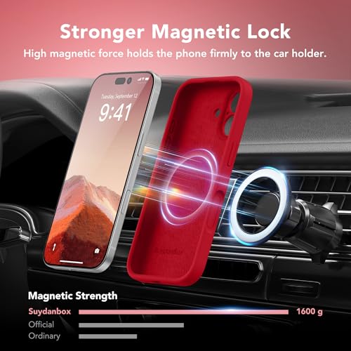 Image of Magnetic for iPhone 16 Case, Compatible with MagSafe, [Screen Protector + Full Camera Protection], Silicone Shockproof Anti-Scratch Protective Phone Case for iPhone 16 6.1 inch, Deep Red