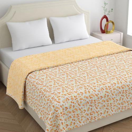 Image of Home Ecstasy 100% Cotton Mulmul Reversible Dohar for Double Bed 210 GSM (86 x 88 inches), Mustard