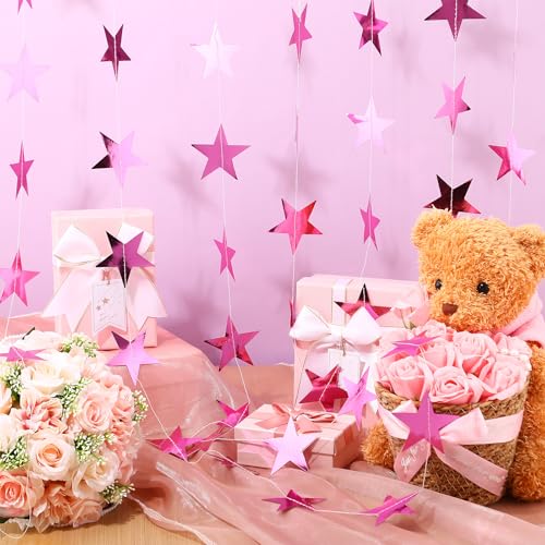 Image of Patelai 78 Feet Glitter Star Garland Banner 2026 Party Decoration Double Side Star Hanging String Streamer Paper Twinkle for Graduation Wedding Birthday (Pink)