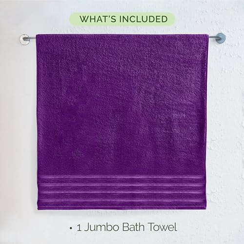 Image of Elegant Comfort 100% Turkish Cotton 4 Lines Viscose Stripe Jumbo Bath Towel - Hotel Spa Quality Extra Large 35 x 70 Inch Bath Towel Ultra Soft, Super Absorbent Quick Dry Large Bath Towel, Purple