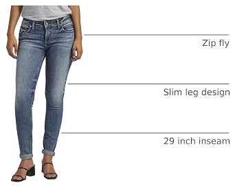 Silver Jeans Co. Women's Standard and Plus Size Girlfriend Mid Rise Skinny Jeans