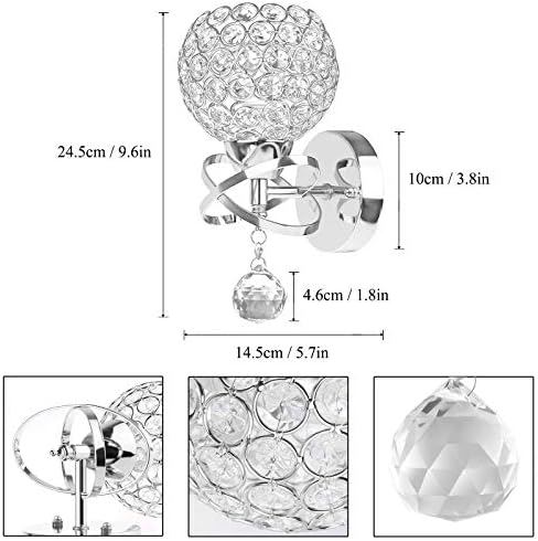 ALLOMN Wall Lights for Living Room Crystal Wall Lamp 2 PC, Indoor Wall Lighting Modern Wall Lamp with Pendant for Bedroom Hallway E14 Socket, Valentine's Day Wedding New Room Lighting