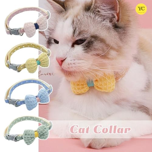 Image of YellowCult Fancy & Comfortable Pet Collars for Cats, Puppies, Small Dogs, Fat Rabbits with Adjustable Size,Bow, Bell & Buckle Safety Lock-[Knitted Bow] - [Fresh Blue]