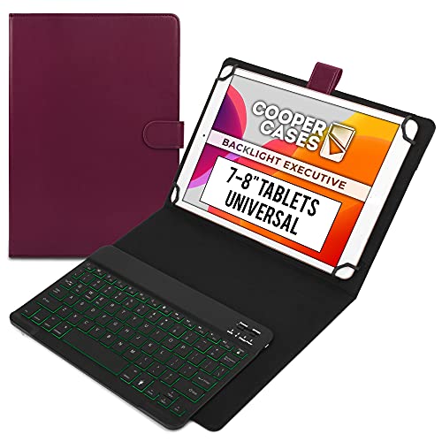 Authentic Crazy Deals Cooper Backlight Executive Keyboard Case for 7, 7.9, 8" Tablets  Universal 2-in-1 Bluetooth Keyboard & Leather Folio, 7 Color Backlit, 13 Hotkeys