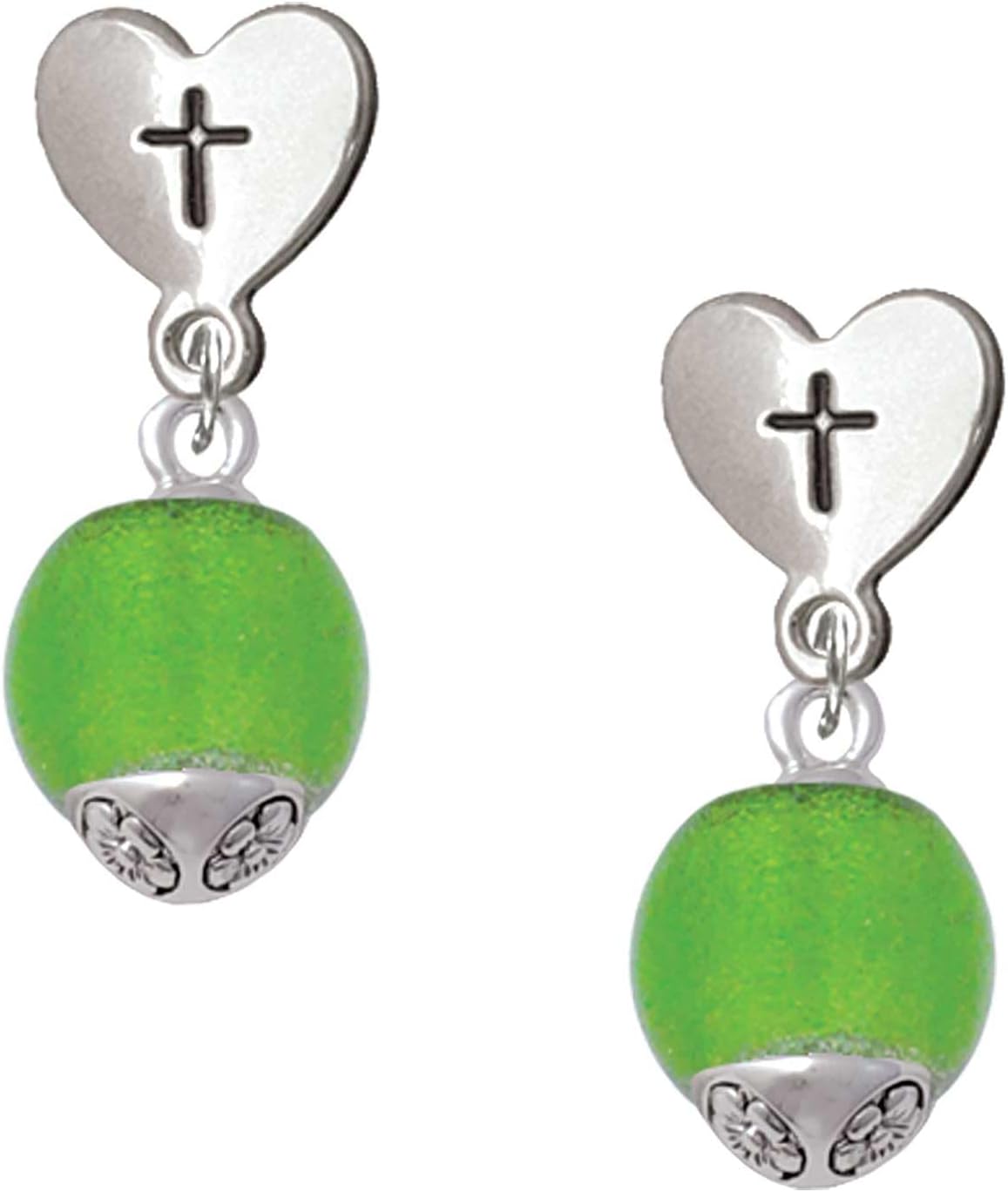 Delight Jewelry 12mm Roller Glass Spinner Plated Cross in Heart Post Dangle Earrings