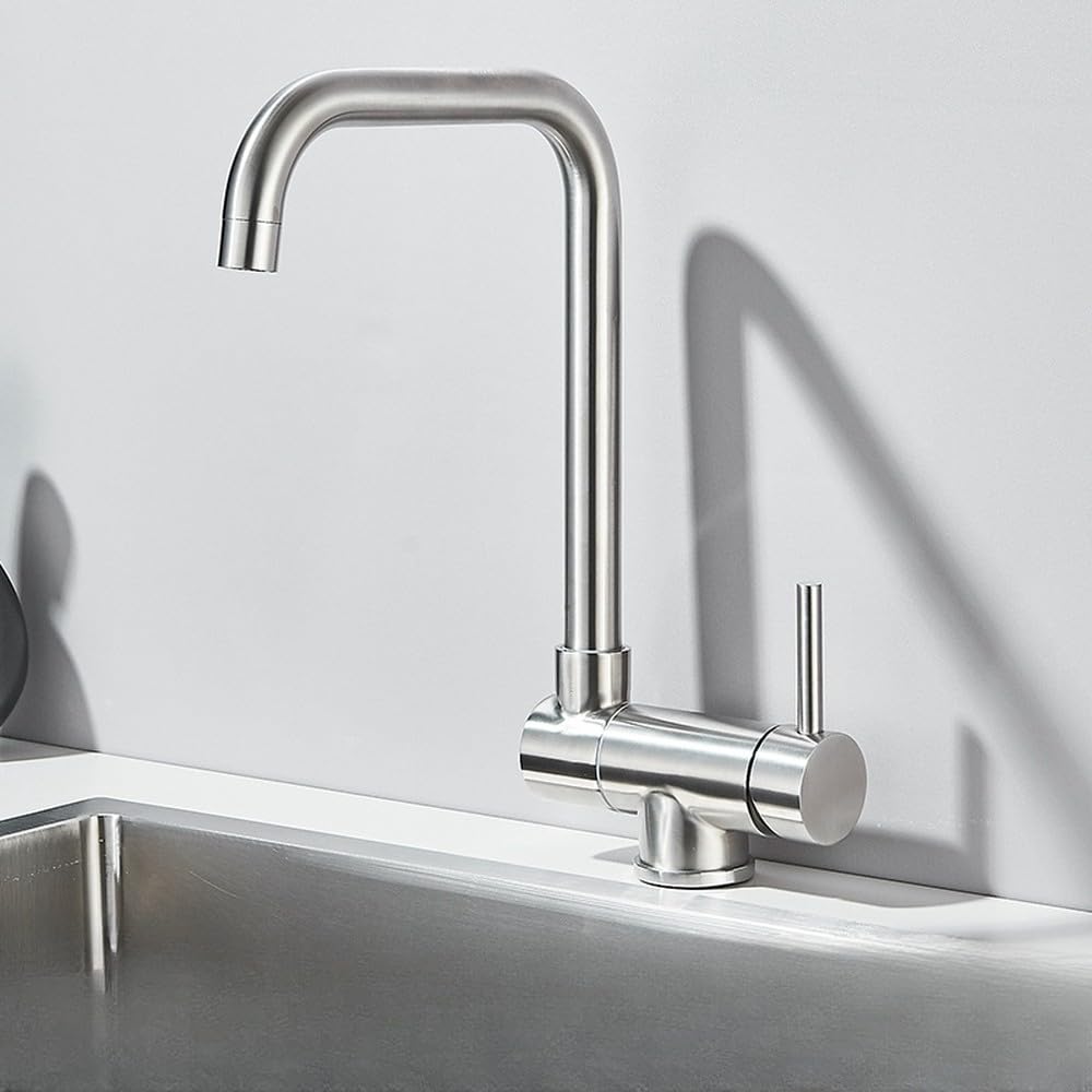 Grifo de cocina plegable cepillado con monomando para agua fría y caliente