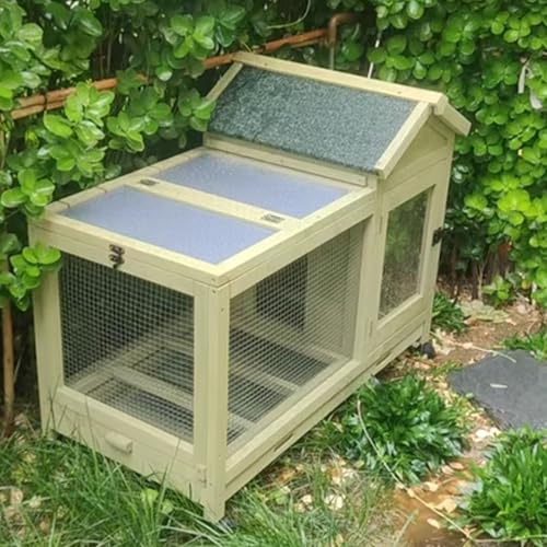 鶏小屋 屋外 大型 サンルーフデザイン 直射日光や雨にも強い 屋根付きチキンケージ 無垢材のフレームと鉄製のメッシュ アヒルハウス 2つのドアとトレイ付き(Green)