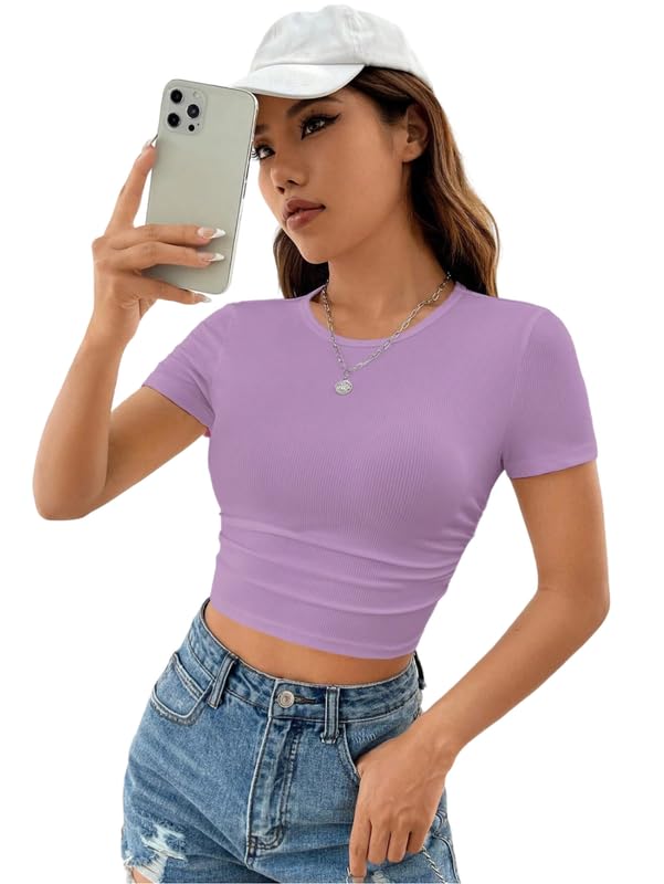 Image of Niren Enterprise Apple Short Sleeve Ribbed Modal Women Crop top, Pack of 1
