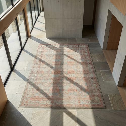 GLN Rugs Washable Faded Area Rug 8x10 for Living Room, Large Bedroom Rug