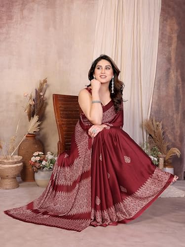 Image of Amazon Brand - Tavasya Womens Blocked Printed Daily Wear Chiffon Georgette Saree With Blouse With Blouse