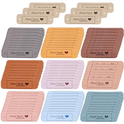 Didiseaon 60 Pcs Leather Labels Handmade Embossed Tags Embellishment DIY Accessories for Clothes Bags Shoes Hats