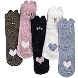 Womens Fuzzy Socks Winter Warm Cozy Soft Fluffy Socks Cute Animal Fleece Slipper Sock 5 Pairs, Dog...