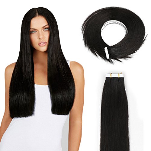 22inch Tape in Hair Extensions Human Hair Tape in Off Black Tape in Hair 50g/pack 20pcs …