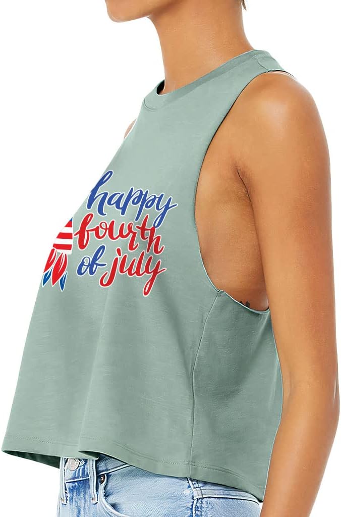 Happy Fourth of July Racerback Cropped Tank - Flower Women's Tank - Unique Tank Top