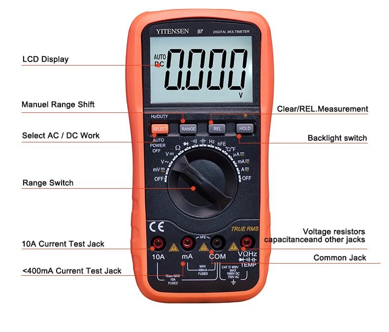 VC97 True RMS 3999 Display auto Range Digital multimeter capacitance Frequency Resistance Temperature multimeters Tester(Victor VC97)