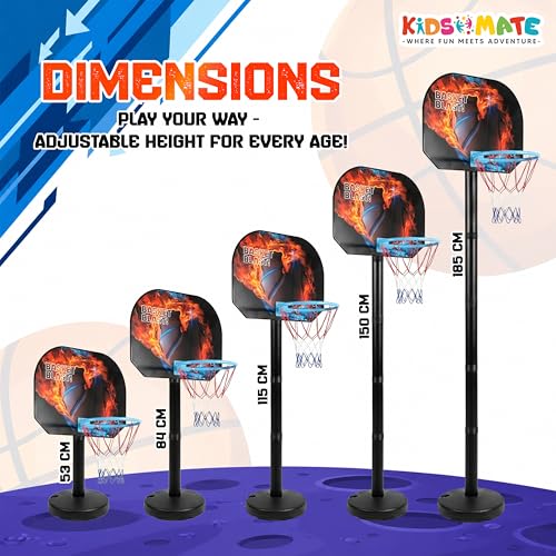 Image of Kidsmate 3-in-1 Basketball Play Set for Kids with Adjustable Basketball Hoop, Tic Tac Toe & Dot Game Board, Basketball Net Stand Indoor Outdoor Toy, Best Gift for Boys & Girls - Multicolor