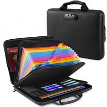 Fireproof Document Box with Lock, Hard Case Fireproof Box with 13 Pocket Accordion File Folder, Portable Home Office Travel Safe Storage for Important Documents, Files