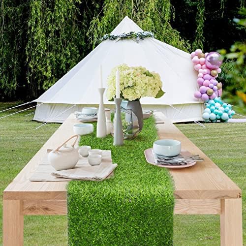 Hooqict Artificial Grass Table Runner 12 x 36 Inch Reusable