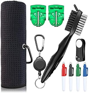 XAegis GT13 Golf Towel and Brush to Clean Golf Club with Magnet Divot