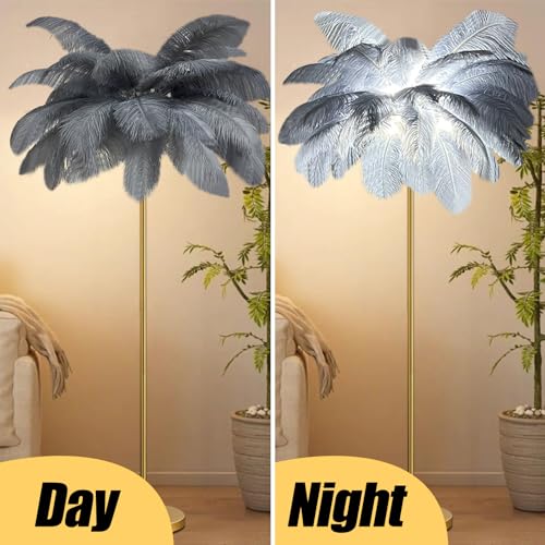 Lámpara de pie pluma gris con interruptor cómodo para dormitorio y salón 3