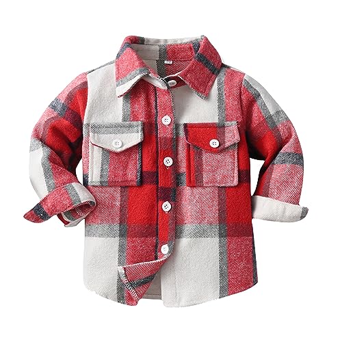 Baby Boys Girls Flannel Shirt Jacket Plaid Shacket Toddler Kids Long Sleeve Button Down Fall Coats Tops with Pockets