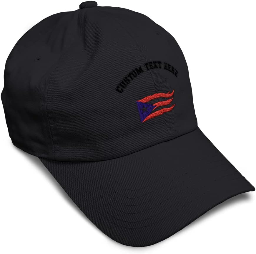 Custom Soft Baseball Cap Puerto Rico Flame Flag Black Embroidery Flags Twill Cotton Dad Hats for Men & Women