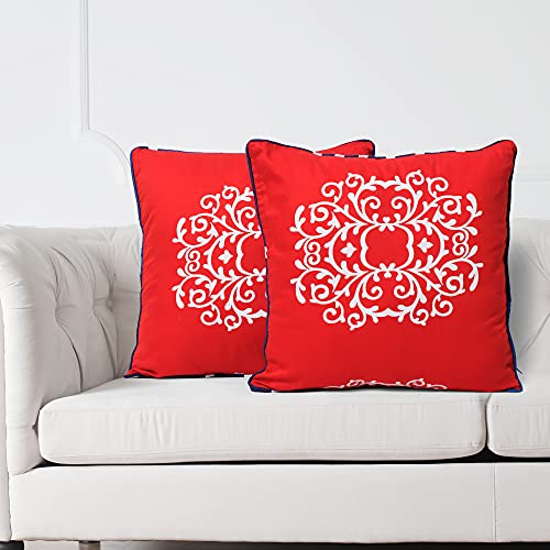 Image of Swayam Set of 2 Striped Print Cotton Blue Cushion Cover | 24 x 24 Inch | Soft Breathable Fabric with Hidden Zipper | Decorative & Stylish Cushion Covers for Sofa, Living Room, Bedroom & Couch