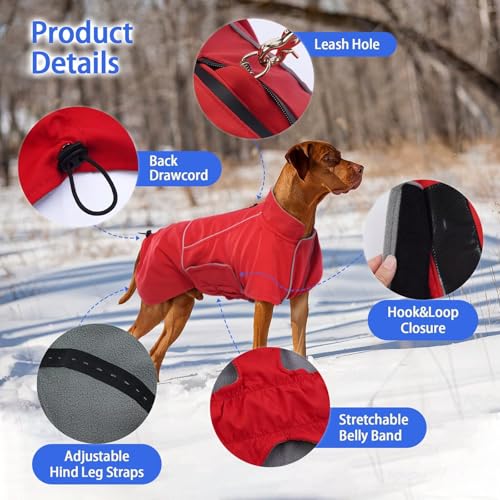 Image of MIGOHI Dog Snow Jacket,Large Dog Winter Coat,Winter Jackets for Dogs,Fleece Jacket for Dogs Boy Girl,Pet Clothes for Hiking Camping,Corgi,Shibainu,L,Red
