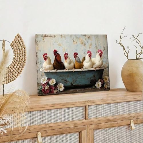 Toile poulet de ferme deco rustique salon impression premium