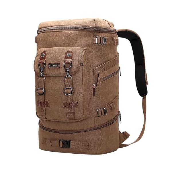 WITZMAN Travel Backpack for Men Women Canvas Backpack Carry on Luggage Rucksack Convertible Duffel Bag Large (A568 Brown)