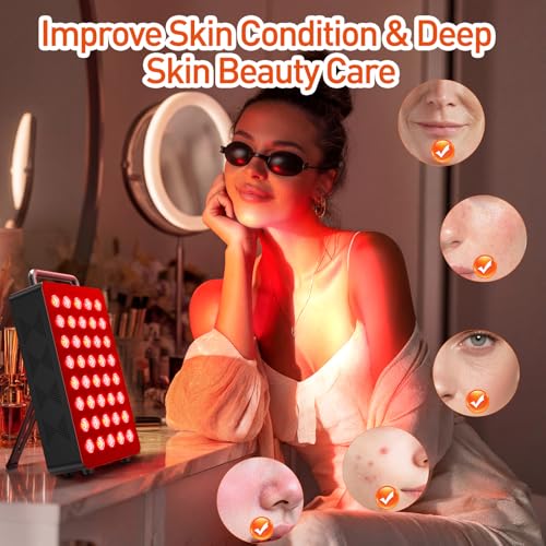 Image of Red Light Therapy Panel 5 Wavelength 40 Dual Chip High-Efficiency LEDs 630+660+810+830+850nm Red and Near Infrared Lamp Therapy Device 60W Timer & Stand for Body Pain Relief Face Skin Health