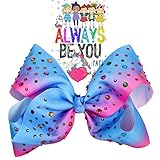 Worldly Finds Hair Clip - Rhinestone Large 8 Inch Bow - Blue, Sky Blue, Pink, Rainbow - Hair Accessories for Girls, Toddlers, Cheer Bows, Large Ribbon Fashion Hair Bow Accessories